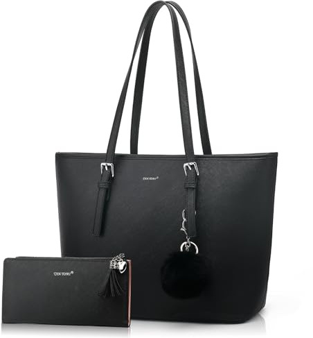 TANTOMI Handbags for Women, 15.6 Inch Tote bag PU Leather Shoulder Bag Laptop Bags Lightweight Stylish Designer School Handbag with Women's Wallet and Card Holder for Shopping Work Travel