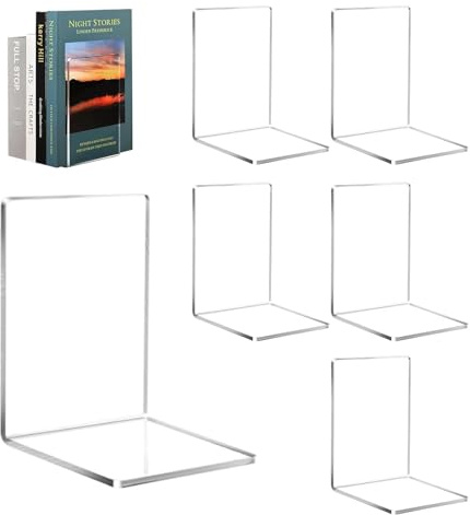 Lot de 6 Serre-Livres en Acrylique Transparent, Serre Livres 17,5x12x11,5 cm pour Étagères Lourds Cale Livre Robuste Présentoir Livre pour Bibliothèque Chambre à Coucher Bureau