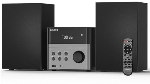 Compact Micro Hi-Fi Stereo System with CD Player, Bluetooth, FM Radio, USB Playback, Aux-input & Earphone output, 2-Way Clear Sound Music System, DSP-Tech (UK-128B)