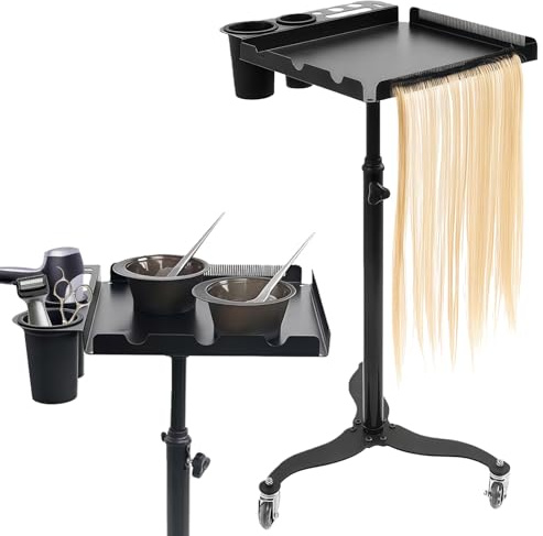 Salon-Tablett auf Rädern mit Ständer, HöHenverstellbar Salon-Servicetablett, Edelstahl Salonwagen Tablettwagen, Friseur Salon Trolley Rollwagen, Tattoo-Workstation, Tischstation für Tattoo Spa Studio