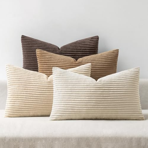 EMEMA Kissenbezug 40x60 cm Kordsamt Herbst Kissenbezüge 4er Set Dekokissen Sofakissen Kord Kissenhülle Zierkissenbezug Dekorative Cord Kissen Weiche für Sofa Wohnzimmer Schlafzimmer Braun Serie