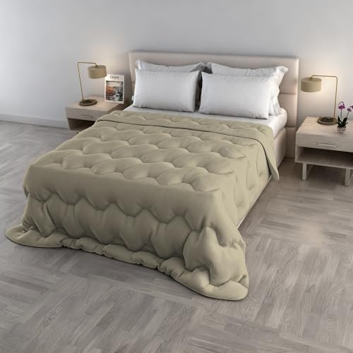 Trapunta Invernale WaterWashed Matrimoniale 250x250 cm, Made in Italy, Piumone Imbottito 300gr, Coperta Lavabile NO STIRO - colore SABBIA
