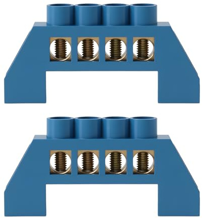 VGOL 2 Stück 4-Loch-6,5 mm Messingbrückenklemme, blauer Block, Kupferklemmenleiste, Verbindungsleiste für Verteilerkasten, Verteilerkasten