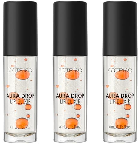 Catrice Aura Drop Lip Elixir, Lipgloss, Nr. 010, Transparent, pflegend, glänzend, schimmernd, vegan, ohne Parabene, ohne Mikroplastikpartikel, Nanopartikel frei, 3er Pack (3x4ml)