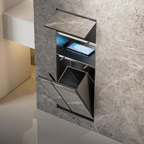 Soporte empotrado para papel higiénico con cubo de basura y escobilla, inserto de nicho de pared para paneles de yeso, dispensador de papel higiénico para baño