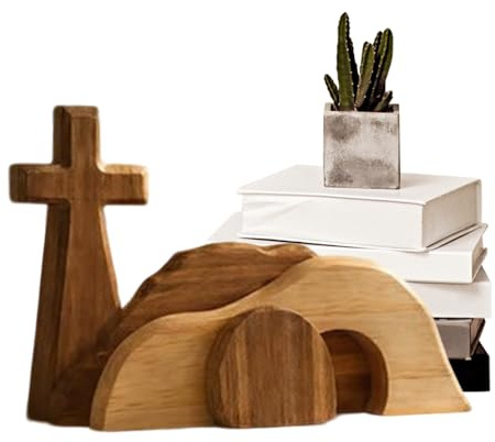 Generico Decoración para tumba vacía – de mesa para belén de madera, expositor para tumba de Pascua con diseño rústico, decoración del hogar religiosa con estructura duradera,