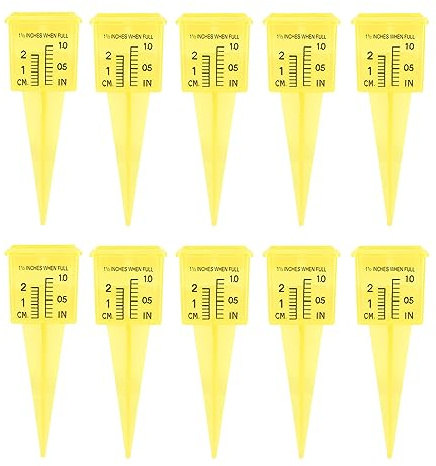 KANASI Pluviometro, misuratore da 1,5 Pollici, in ABS Giallo Resistente, Confezione da 10 Pezzi per Il monitoraggio dell'irrigazione di terrazze, Prati e Giardini.