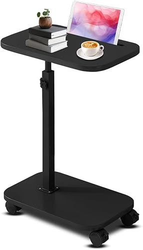Beistelltisch mit Rollen, 360° Drehbarer Beistelltisch C Form und Höhenverstellbar Sofatisch Schwarz, Couchtisch Klein, Kaffeetisch Side Table Sofa Table Betttisch für Wohnzimmer Schlafzimmer Bett