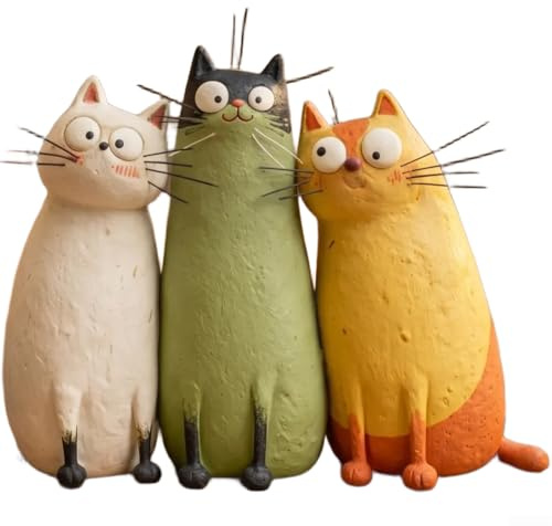 Yelvera Figura de gato de resina hecha a mano, diseño minimalista de animales para escultura, decoración del hogar (juego de 3 piezas)