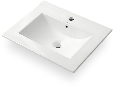 AKORD Möbelwaschtisch NORDIS Rechteckig aus Keramik, Einbauwaschbecken für Badezimmer & Gäste-WC - 61 x 46,5 x 17 cm, Weiß Glänzend