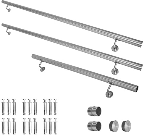 V2Aox Handlauf Treppengeländer aus Edelstahl, Durchmesser: 4,2 cm, Rostfrei & Wetterfest, Inklusive Montagematerial, Halter, Länge: 450 cm