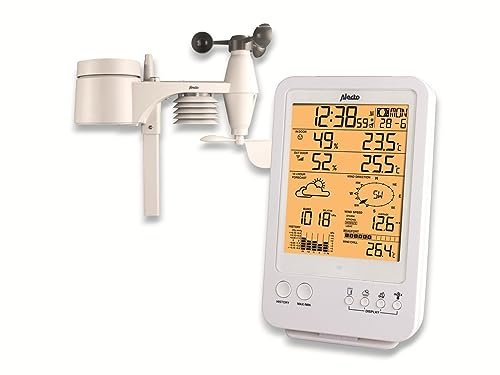 Alecto WS-4800 Wetterstation Funk mit Außensensor - Funkwetterstation - 5-in-1 - großes Display - speichert Messwerte - Funkuhr - Datumsanzeige - Mondphasen - weiß