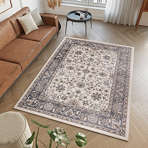 TAPISO Colorado Teppich Kurzflor Creme Beige Grau Floral 200 x 300 cm | strapzierfähiger Teppich Wohnzimmer Klassisch Orientalisch Ornament Muster Orientteppich OEKO-TEX