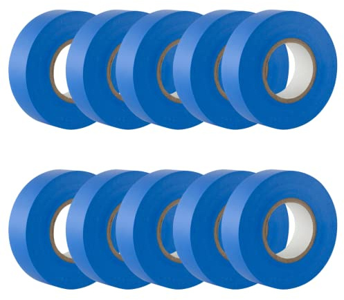GTSE - Cinta aislante azul de 19 mm x 20 m para instalaciones eléctricas - Autoadhesiva y resistente para proteger, agrupar y reparar cables - 10 Rollos