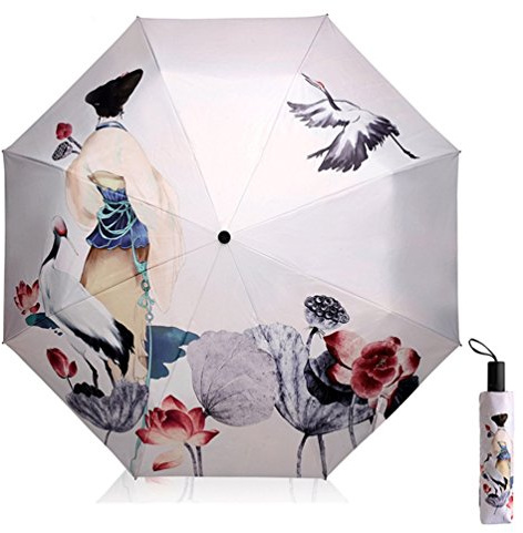 Maibar Mini paraply UPF 50 paraply uv skydd bärbart lätt fickparaplyer litet vikbart parasoll UV-resistent för kvinnor, A-beige, En Storlek