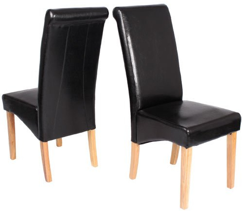 Folkbury 2er Set Esszimmerstuhl Premium PU Leder Esszimmerstuhl mit hoher Rückenlehne mit Eiche aus massivem Holz Effekt Beine (SCHWARZ)