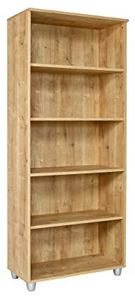 furni24 Aktenschrank mit Fächern – Holzschrank fürs Büro und Homeoffice, mit 4 verstellbaren Regalbrettern, Ordnerregal Bücherschrank – Saphir-Eiche, 190x80x40 cm
