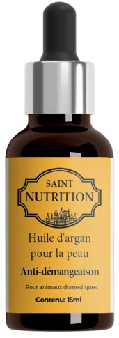 Saint Nutrition® Anti-DEMANGEAISONS Huile d’argan pour Animaux domestiques, Chat, Chien et Cheval, Contre démangeaisons et irritations de la Peau – Aide Aussi en Cas de poux et puces ǀ 15 ML