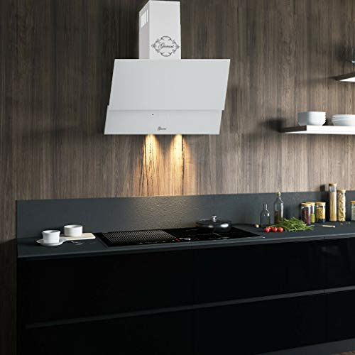 Campana extractora de pared 60 cm cristal blanco Gurari GCH D 268 WH 6, 3 velocidades, campana extractora de alto rendimiento 1000m³/h/campana de iluminación LED inclinada/campana extractora modo