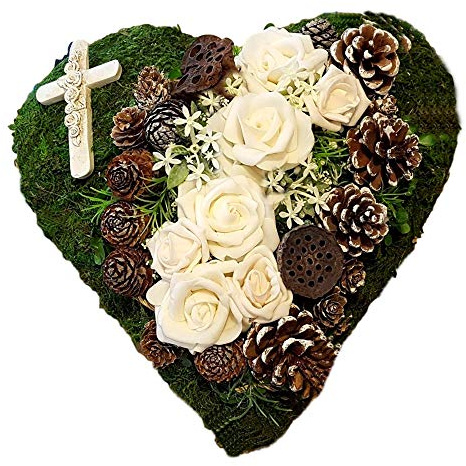 der-kleine-dekoladen Grabgesteck Totensonntag Creme Grabaufleger Kreuz Allerheiligen Grabschmuck