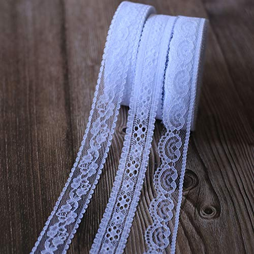 ToBeIT spitzenband Vintageband weiß Spitze Spitzenbordüre Zum Nähen für Hochzeit Tischdeko Basteln Geschenkband Kraftpapier (weiss/3type)