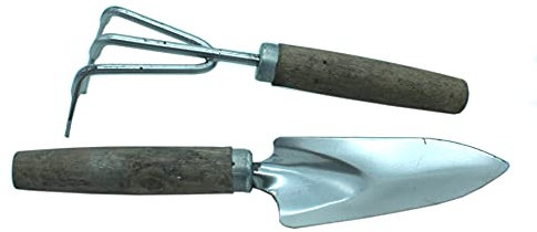 DARO DEKO Gartenwerkzeug Set Harke und Handkelle mit Holzgriff 24cm