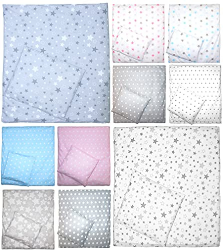 Primawela 2 oder 4 teiliges Set 70x78 für Baby Wiege Kinderwagen Beistellbett Bettwäsche (Star Blau, 4 Teilig)