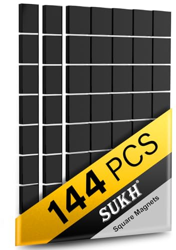 144Pcs Square Magnets Magnetic Tape Strip - Magnet Sheets with Adhesive Backin One Side Self Adhesive on The Other Side for Fridge Organisation,Art Project,Classroom