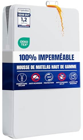 Premium Wasserdicht Matratzenbezug 160x200x30 cm mit Reißverschluss | Matratzenbezug mit Reißverschluss, Schutz vor Staubmilben und Bettwanzen, Oeko-Tex-zertifiziert, Utopia Bedding