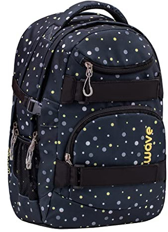 Wave Infinity Schwarz Schulrucksack mit Laptopfach Tabletfach/Brustgurt Hüftgurt / 43 x 31 x 22 cm / 30 Liter/Mädchen/Rucksack Daypack (338-72/A Black and Yellow Dots)