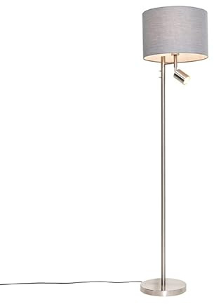 Qazqa Modern Lampe mit Lesearm - Jelena - Grau, Rund, max. 40W, Geeignet für LED, 2-flammig, 150cm, Ideal als Flur, Küche lampe, Schlafzimmerlampe und Wohnzimmerlampe