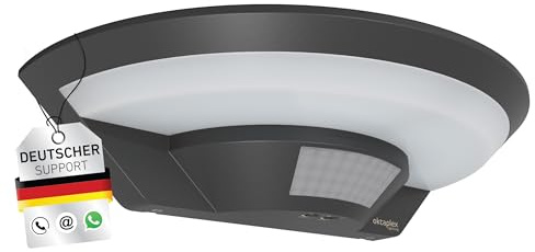 Oktaplex Ambo Aussenlampe mit Bewegungsmelder 10W 800lm IP54 | 3000K Warmweiß, Außenleuchte mit Sensor, Anthrazit LED Wandbeleuchtung