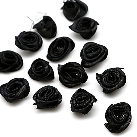 100 Stück Rosen 3cm kleine Kunstblumen Rosenköpfe Satinrosen Aufnäher Blumen Applikationen zum Basteln Patches Deko-Rosen Mini-Stoffrosen DIY Accessories Party Hause Hochzeit Dekoration,Schwarz