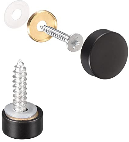 sourcing map Mirror Screws, 10mm/0.39, 6Pcs Brass Decorative Cap Screws Cover Nails Fasteners for Mirror Tables Bath Plates Wardrobes Glass Signs, Black