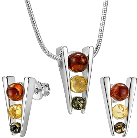 Exquisites Schmuckset Aus Sterling Silber Mit Echtem Bernstein Für Frauen