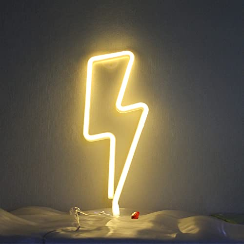 DAKABUKA Lightning Bolt Neon Signs Bolt Night Lights For Wall Decor USB or Battery Powered For Bedroom Kids Room Living Room Bar Christmas(Warm White)