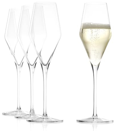 Stölzle Lausitz Champagne Glasses Quatrophil Set of 4, 9 3/4 oz – Champagne Flutes for Sparkling Wine & Prosecco – Crystal Glasses Made in Germany – Dishwasher & Shock Resistant