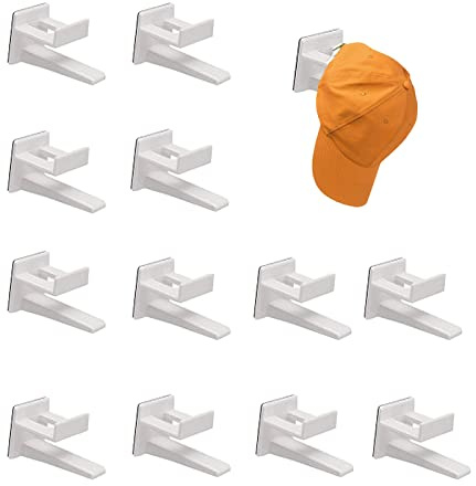Bogoro Cap Halter (12 Stück),Starker Kappenaufhänger,Baseball Cap Halter,Hutablage Weiß, Huthaken für Wandmontage Hut Baseball Kappe Kleiderbügel Veranstalter, kein Bohren.