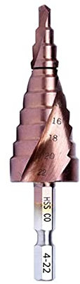 BAtlam Stufenbohrer M35 5% Kobalt HSS Stufenbohrer Schnellarbeitsstahl Kegel Sechskantschaft Metallbohrer Werkzeugset Lochschneider für Edelstahl (4 22 mm Sechskant)