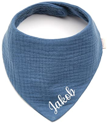 AngelicArt Personalisiertes Dreieckshalstuch aus Baumwolle, Halstuch für Jungen, Mädchen, Unisex, mit Druckknopfverschluss, in verschiedenen Farben mit Wunschnamen-Musselin