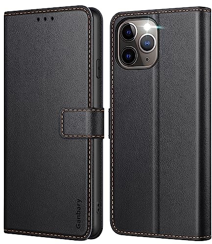 Ganbary Kompatibel med iPhone 11 Pro-fodral, premium PU-läder flip plånbok telefonfodral skydd [fullt skydd] [kortplatser] [kickstand] för iPhone 11 Pro, svart