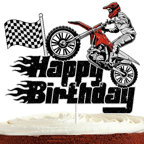 Motorcycle Cake Topper Dirt Bike Birthday Decorations Supplies for Boys Men Glitter Dirt Bike Motorcycle Cake Decorations