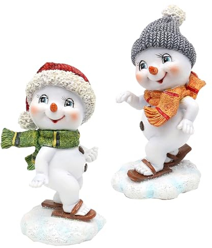 Dekohelden24 ‎501848 Enfants à Neige avec Bonnet et écharpe, Rouge/Gris avec Skis, 5,5cm x 6,8cm x 11cm, Lot de 2