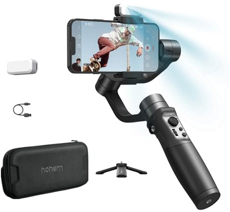 hohem iSteady Mobile Plus Kit Stabilizzatore Smartphone, 3-Assi Gimbal Tracciamento degli Oggetti, w/luce di Riempimento, Smartphone Gimbal per Streaming Live, Vlog,hohem Smartphone Stabilizzatore