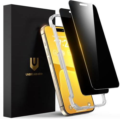 UNBREAKcable Privacy Screen Protector for iPhone 15 Pro - 2 Pack, 9H Hardness Shatterproof Tempered Glass Film for iPhone 15 Pro 6.1 [True 28°Anti Spy] [Easy Installation Frame] [Case Friendly] | 9H Hardness Tempered Glass, 28° Anti-Spy, Scratch Resistant, Installation Frame, Bubble-Free, Anti-Fingerprint, Case-Friendly