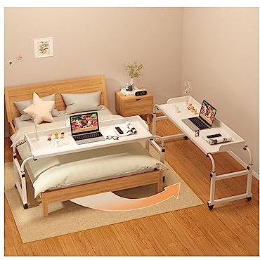 RCJCQSR Mobiler Betttisch Auf Rollen Breite verstellbar 114-210cm, Overbed Table Laptop Betttisch Computerständer Für Krankenbett, Pflegebett, Laptoptisch