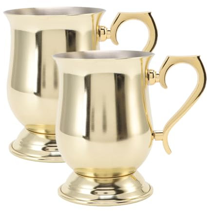 Cyrank 2 Stück Moscow Mule Becher, Edelstahlbecher, Retro-Design, Wasserbecher Für Cocktailgetränke, Bier(Gold)