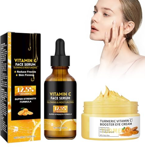 Vitamin C Serum Gesicht+Augencreme gegen Falten und Augenringe, Augencreme für Schwellungen und Tränensäcke, Vitamin C mit Hyaluronsäure, Anti Aging für alle Hauttypen Geeignet