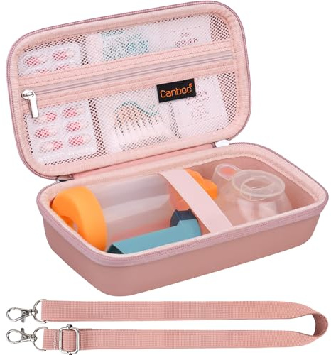 Canboc Custodia inalatore di asma, distanziatore portatile per adulti e bambini, maschera, distanziatore inalatore con tracolla rimovibile, tasca a rete Medicina o Essentials, Oro rosa