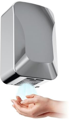 VIRSUS Asciugamani Elettrico Automatico a Parete New SILENT25S0, 18,6x15,5x31 cm, Lampada Germicida e Filtro Hepa, Acciaio Inox Lucido, Potenza 1000 W, Aria ad Alta velocità per Mani, Bagno